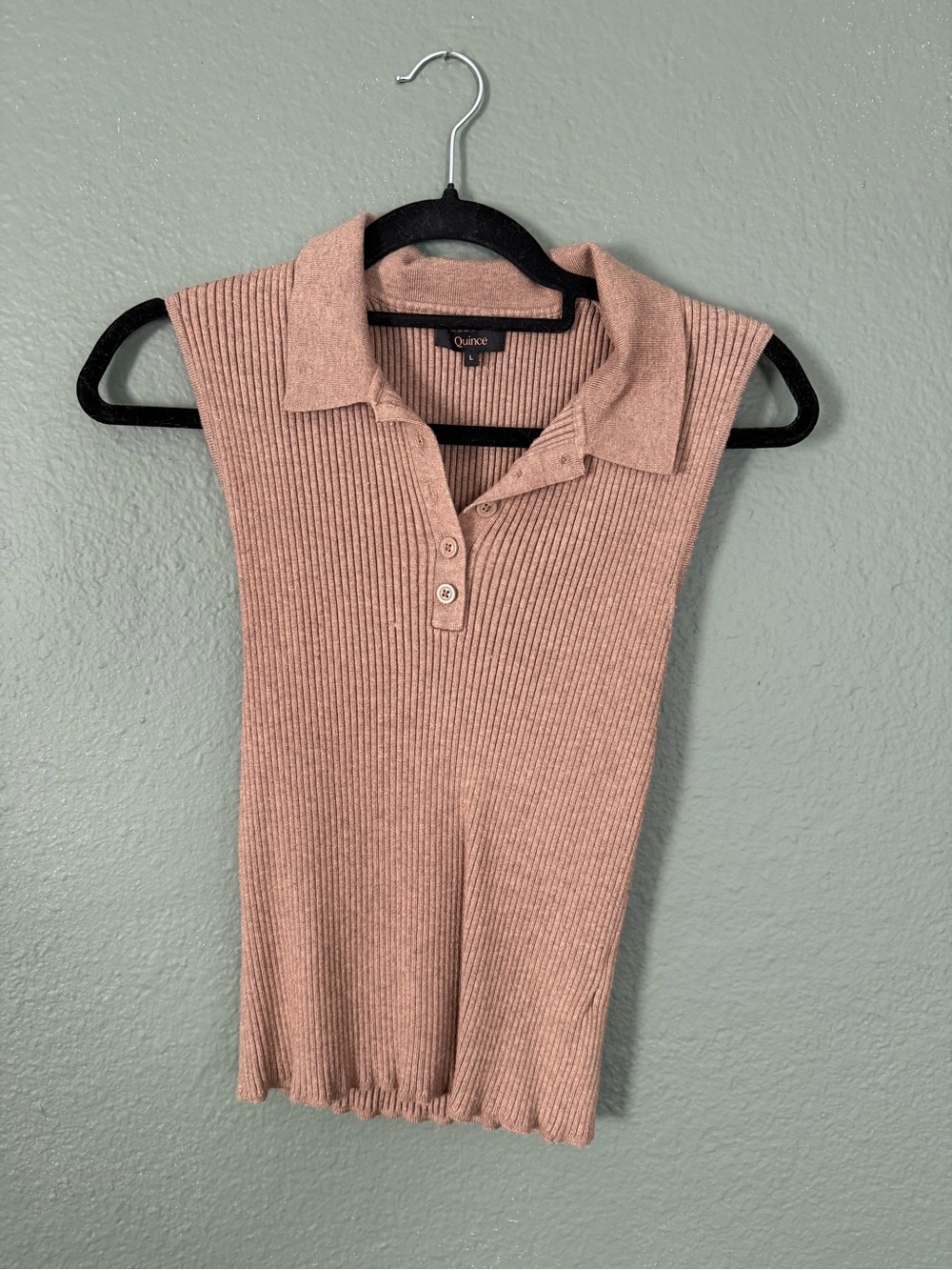Quince Sleeveless Ribbed Polo Tank in Dusty Rose Pink
